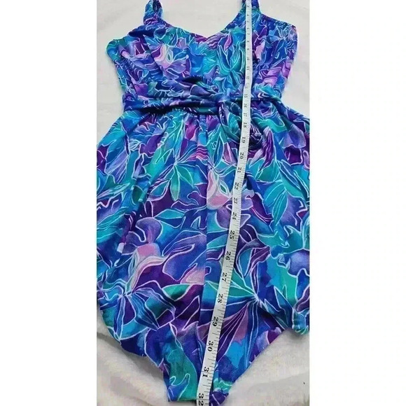 Vtg 90s Le Cove Women's Purple and Teal Flower One-piece Romper Swimsuit - Picture 7 of 7